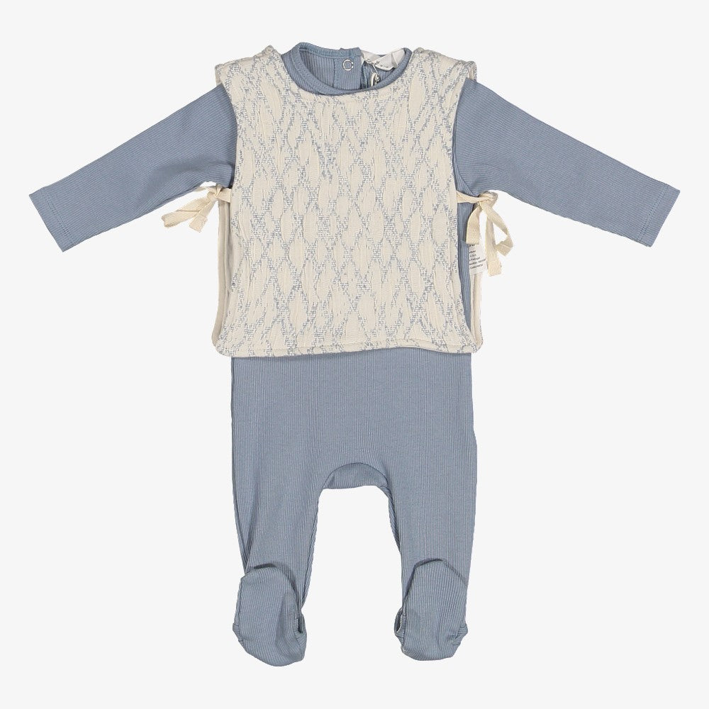 Footie And Quilted Vest - Ivory&amp;blue