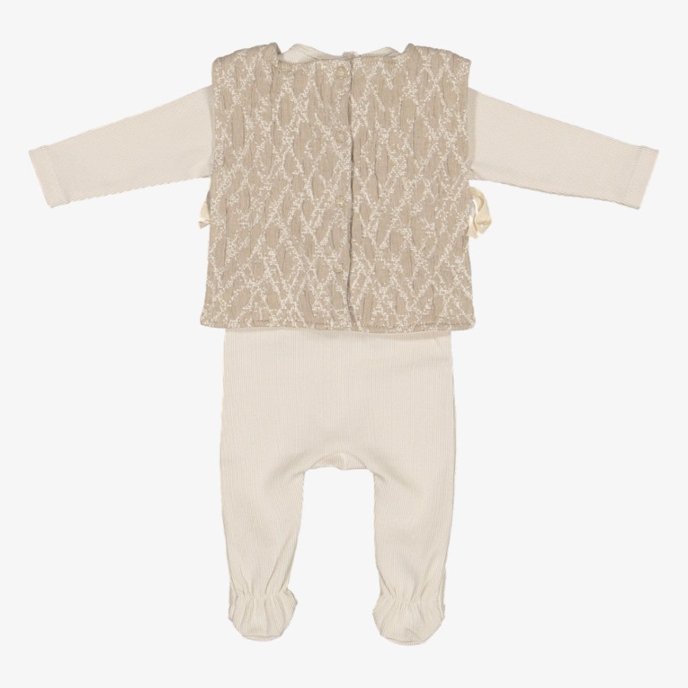 Footie And Quilted Vest - Ivory&amp;beige