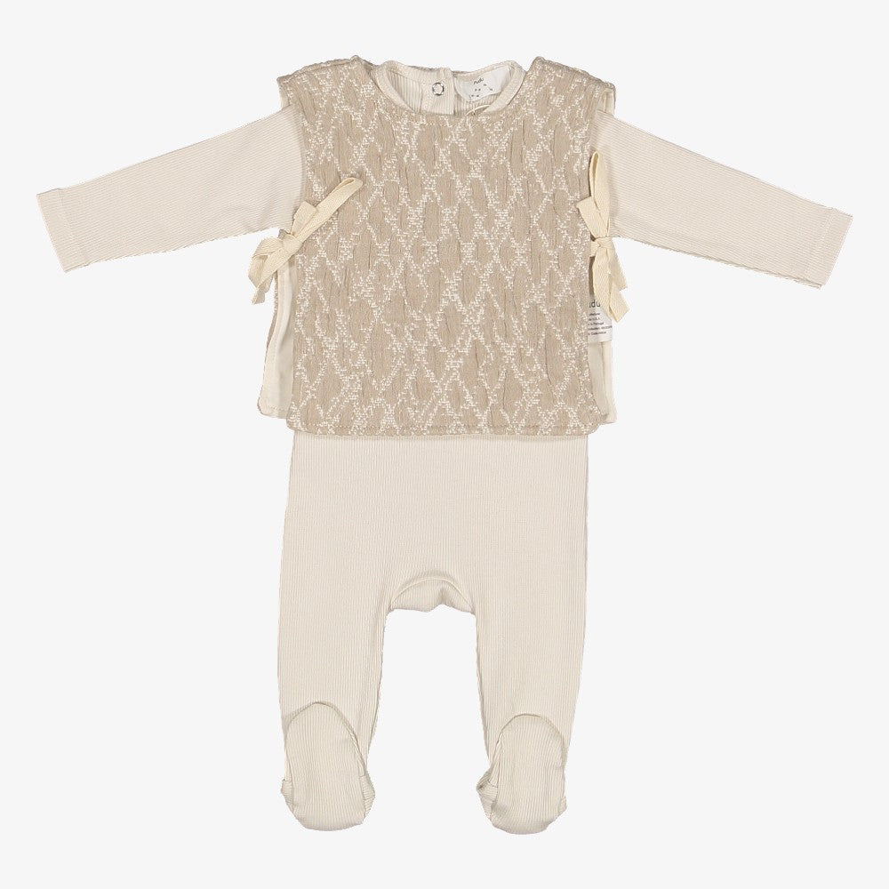 Footie And Quilted Vest - Ivory&amp;beige