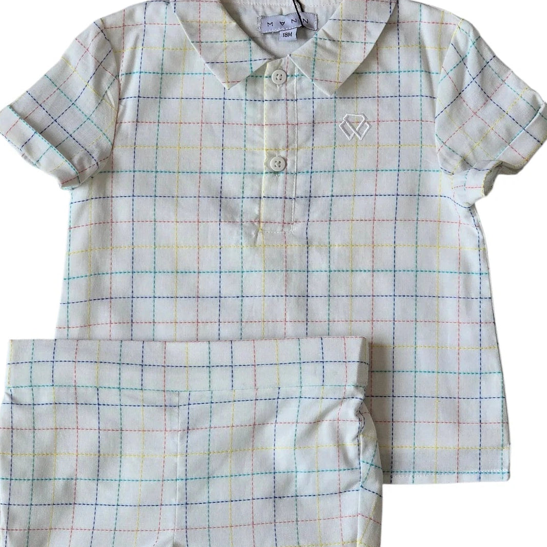 Flat Collar Shirt And Shorts - Multi