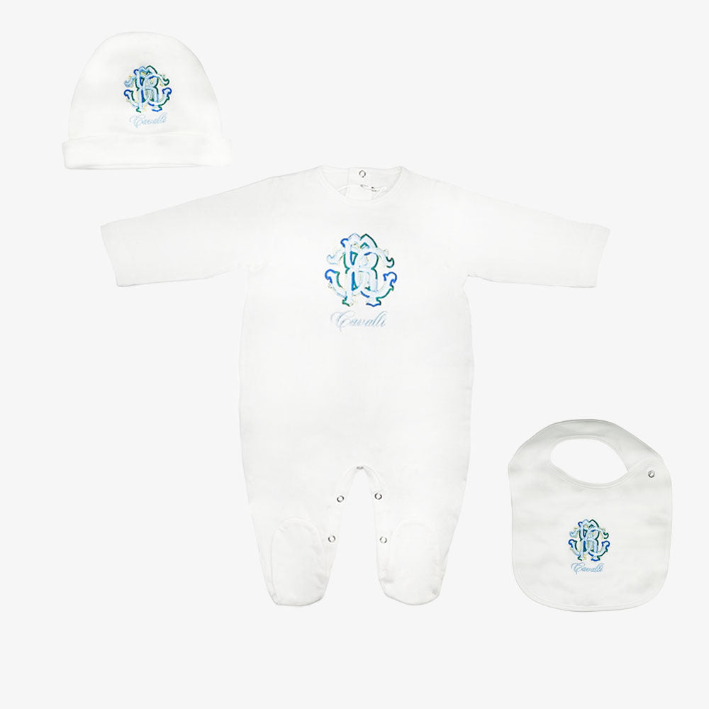 Logo Footie With Hat And Bib - White