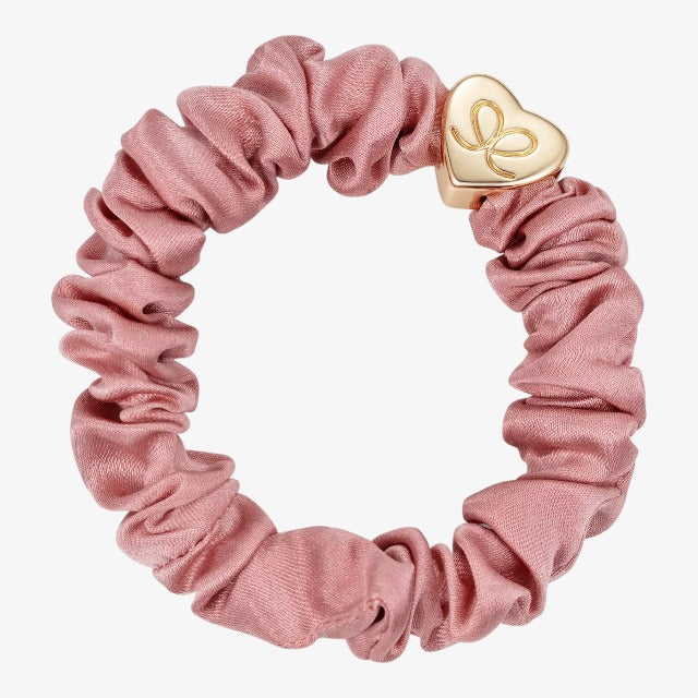 Silk Scrunchie Gold Heart - Rose