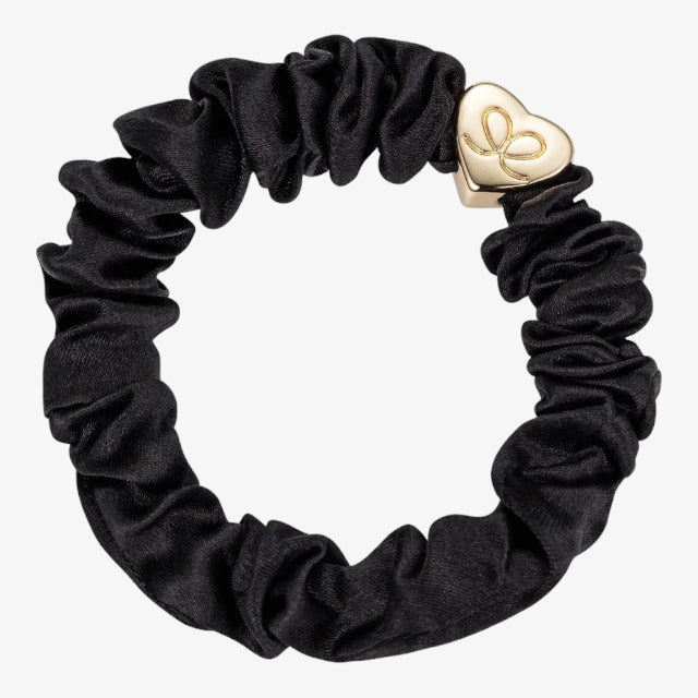 Silk Scrunchie Gold Heart - Black