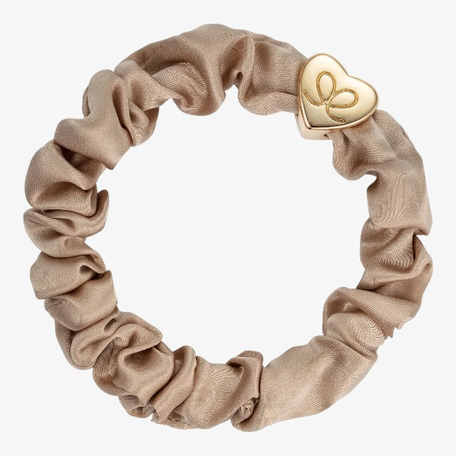 Silk Scrunchie Gold Heart - Sand