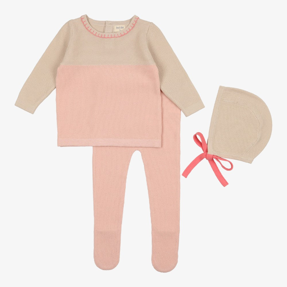 Bee & Dee Knit 3Pc Outfit - Pink Tint Colorblock