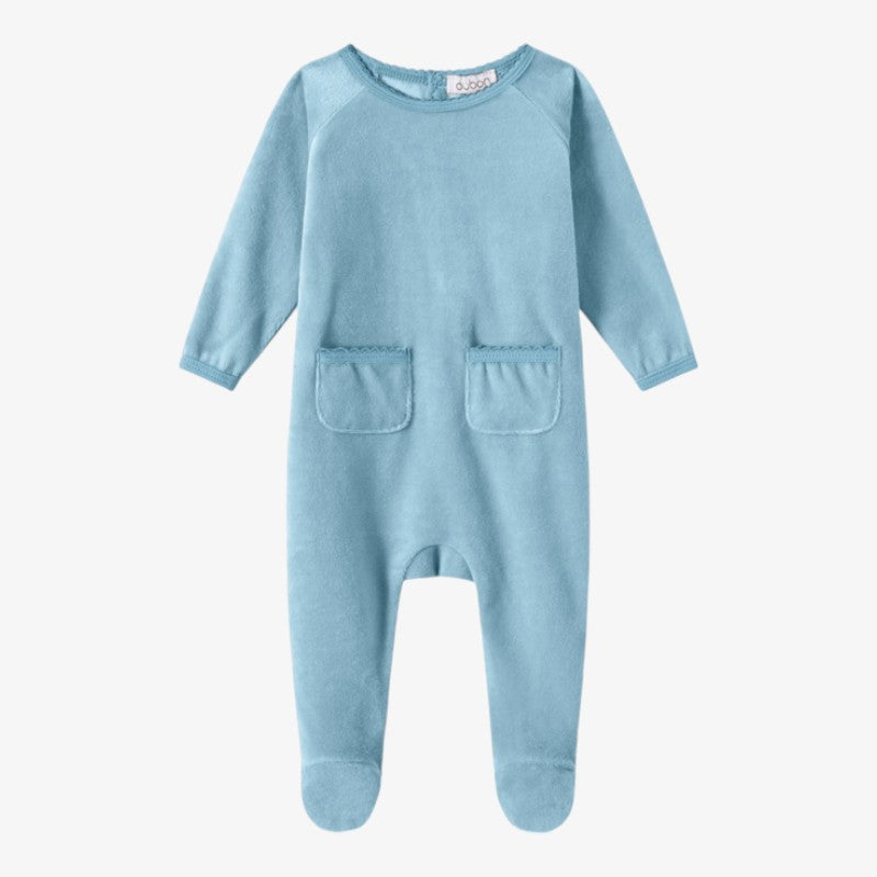 Velour Pocket Footie - Blue