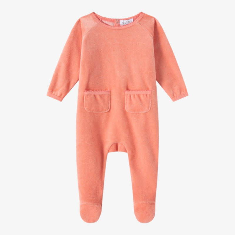 Velour Pocket Footie - Coral