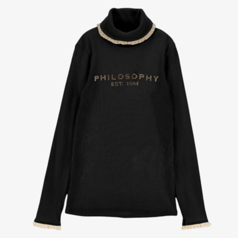 Rib Knit Logo Turtleneck - Black
