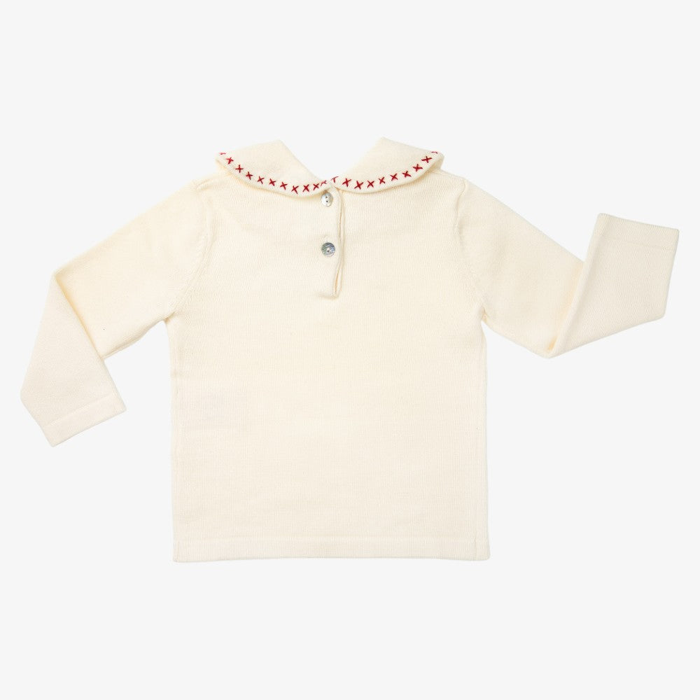 Peter Pan Embroidered Knit Top - White