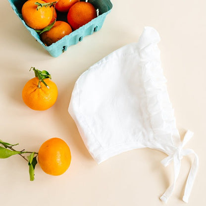 Ruffled Cotton Bonnet - White