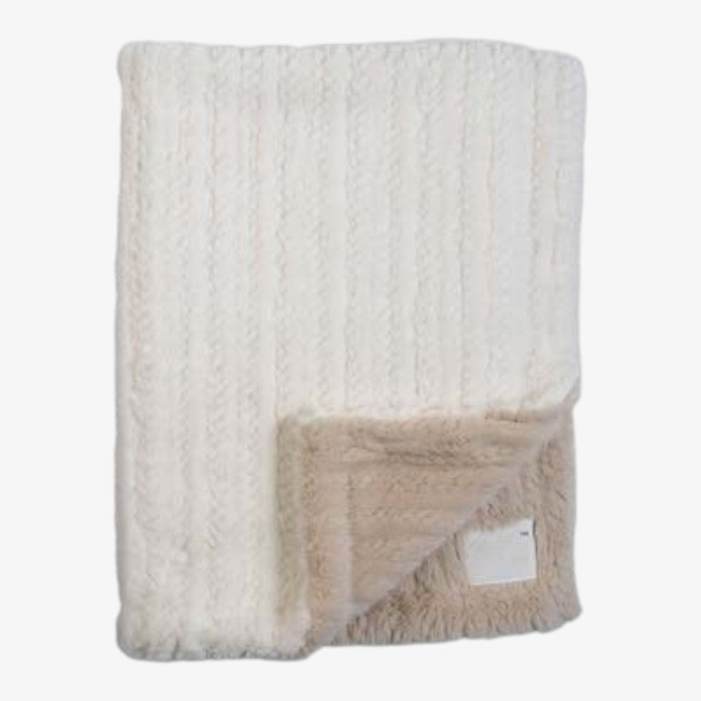 Mini Cable Furry Blanket - Beige &amp; White