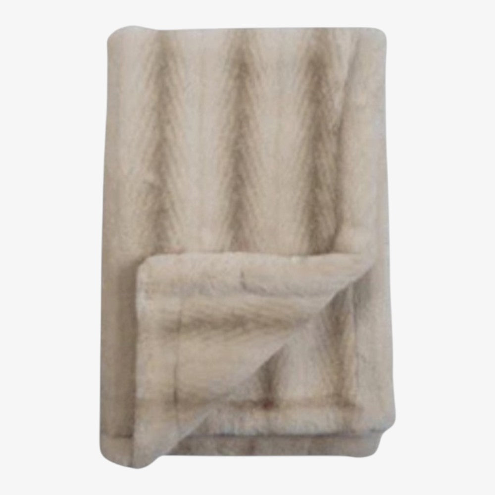 Chevron Plush Blanket - Beige