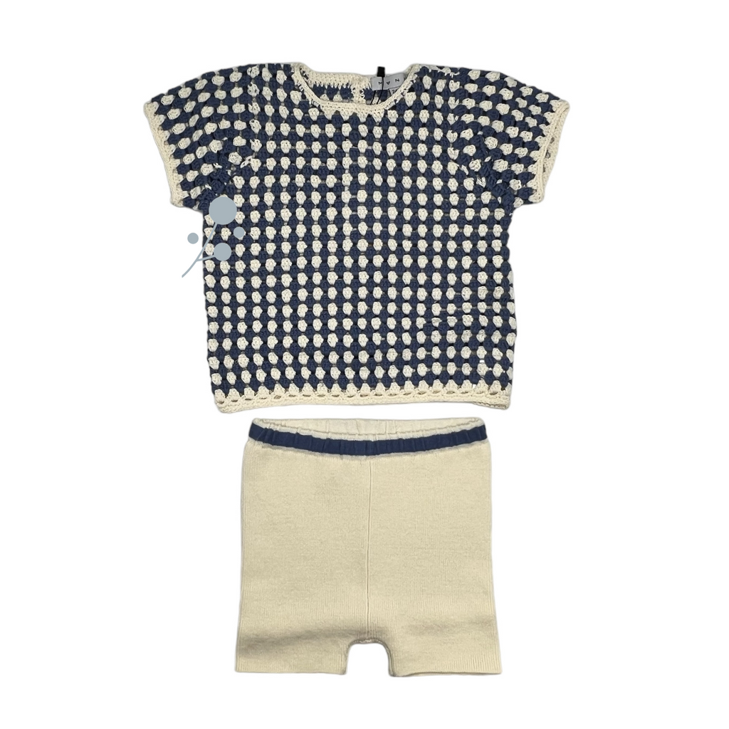 Mann Crochet  Knit Top And Shorts - Blue/white