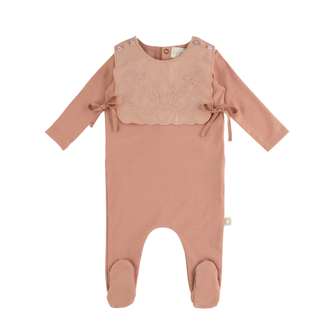 Appliqued Bib Footie - Antique Rose