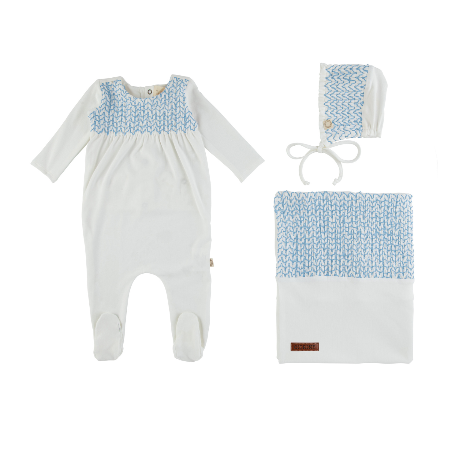 Smocked Take Me Home Set - White/light Blue