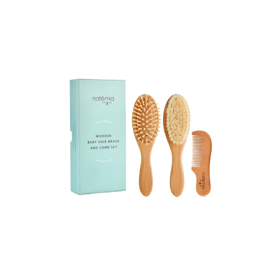 Natemia Wooden Baby Hair Brush & Comb Set - N/a