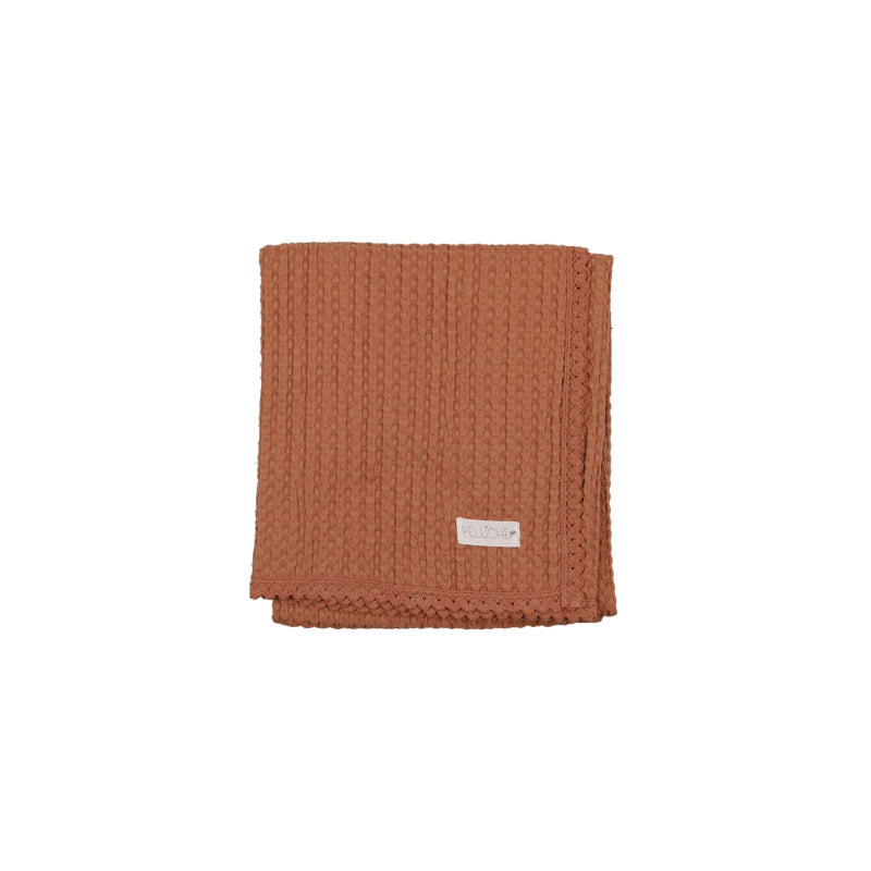 Peluche Waffle Blanket With Lace Trim - Chestnut