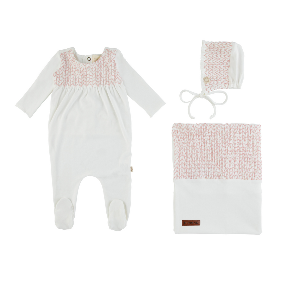 Smocked Take Me Home Set - White/light Pink