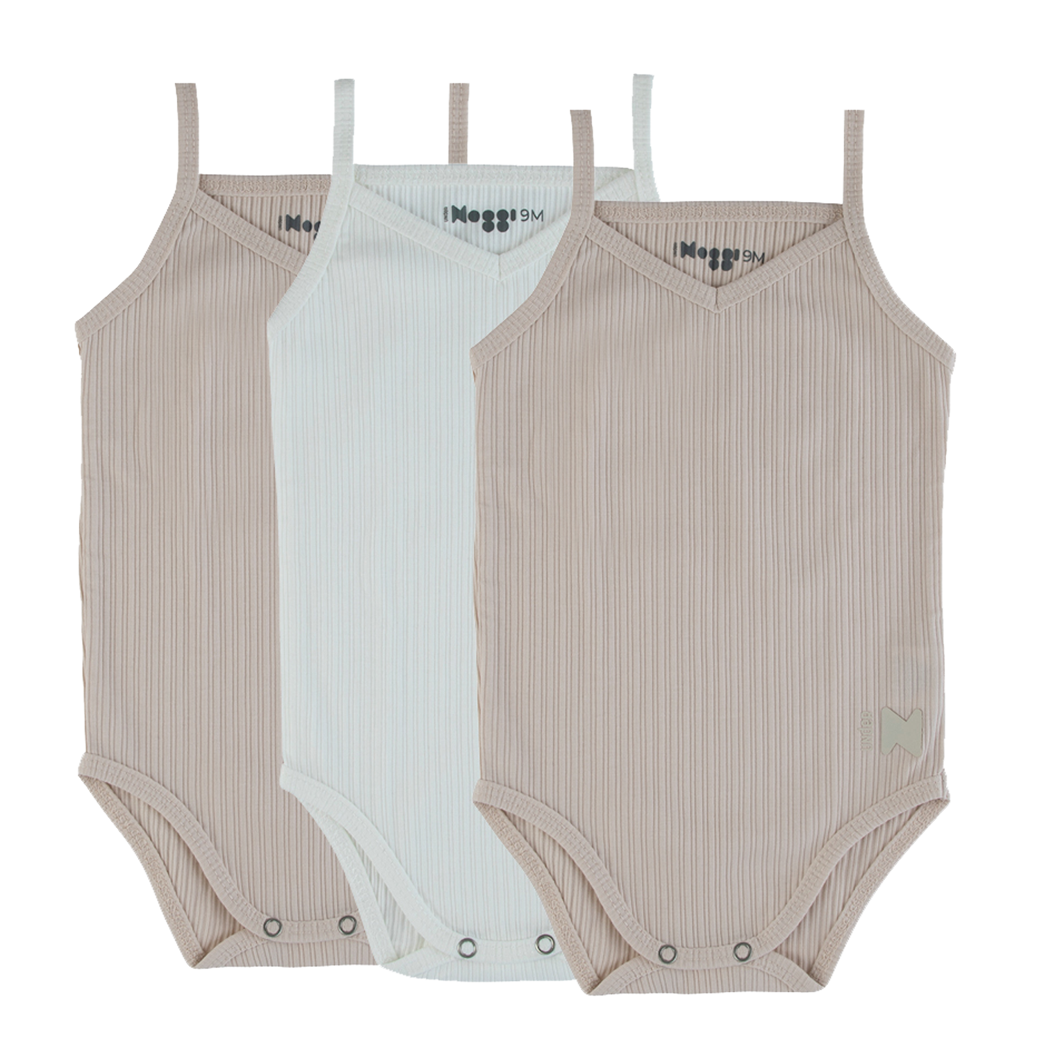 3Pk Ribbed Bodysuits - Taupe/white