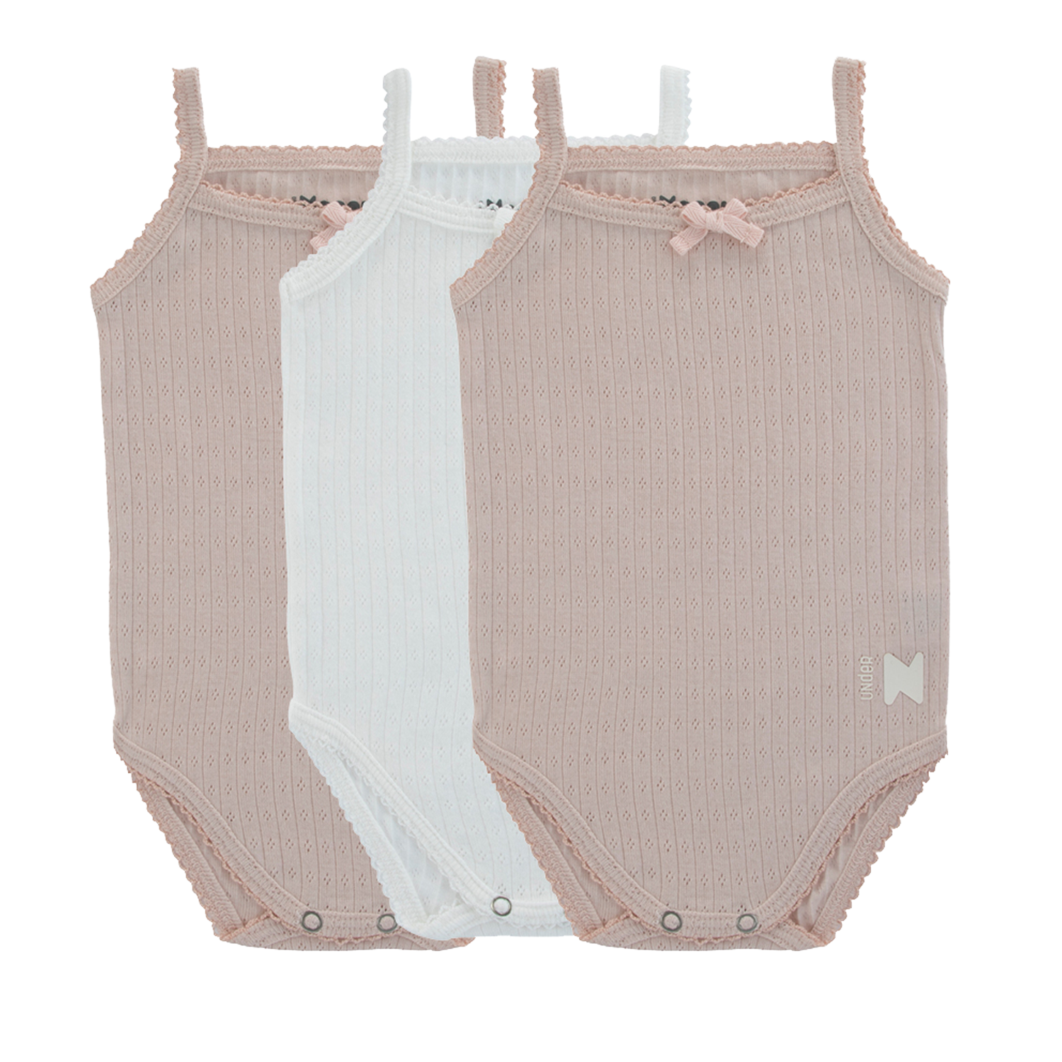 3Pk Pointelle Bodysuits - Mauve/white