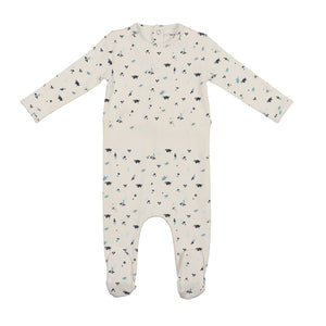 Bee & Dee Floral Cotton Footie With Bonnet - Spring Lake/white