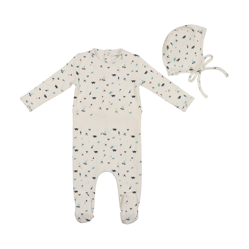 Bee & Dee Floral Cotton Footie With Bonnet - Spring Lake/white