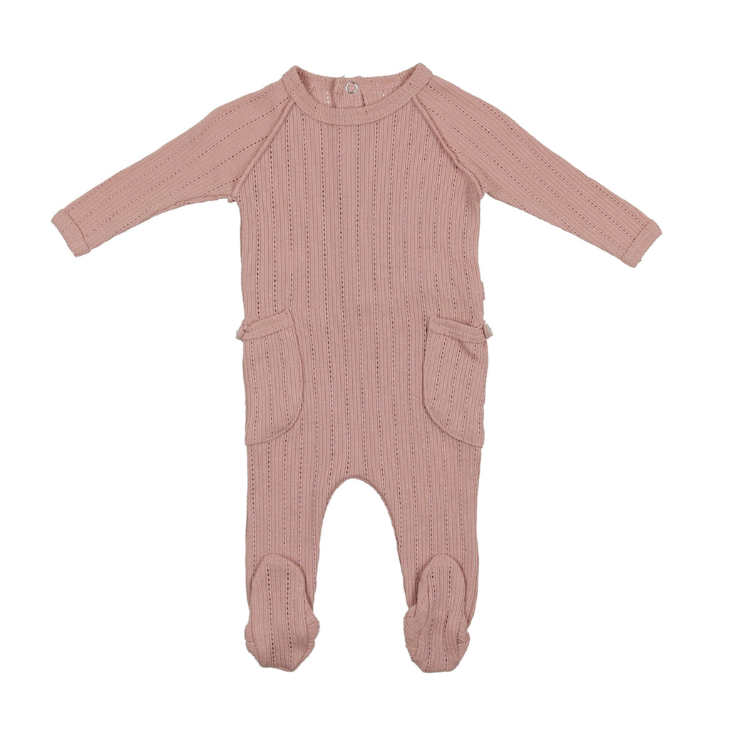 Bee & Dee Pointelle Button Footie With Bonnet - Nude Pink