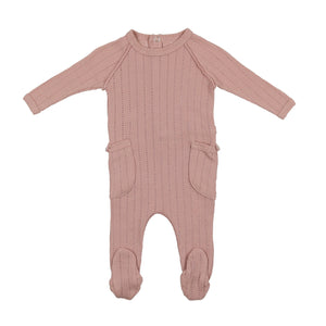 Pointelle Button Footie With Bonnet - Nude Pink