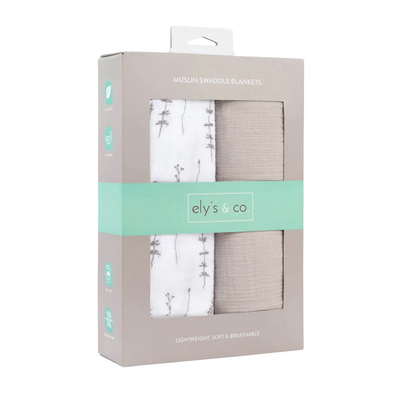 Ely?s & Co 2Pack Muslinswaddles - Forest Grey Leaf/peb