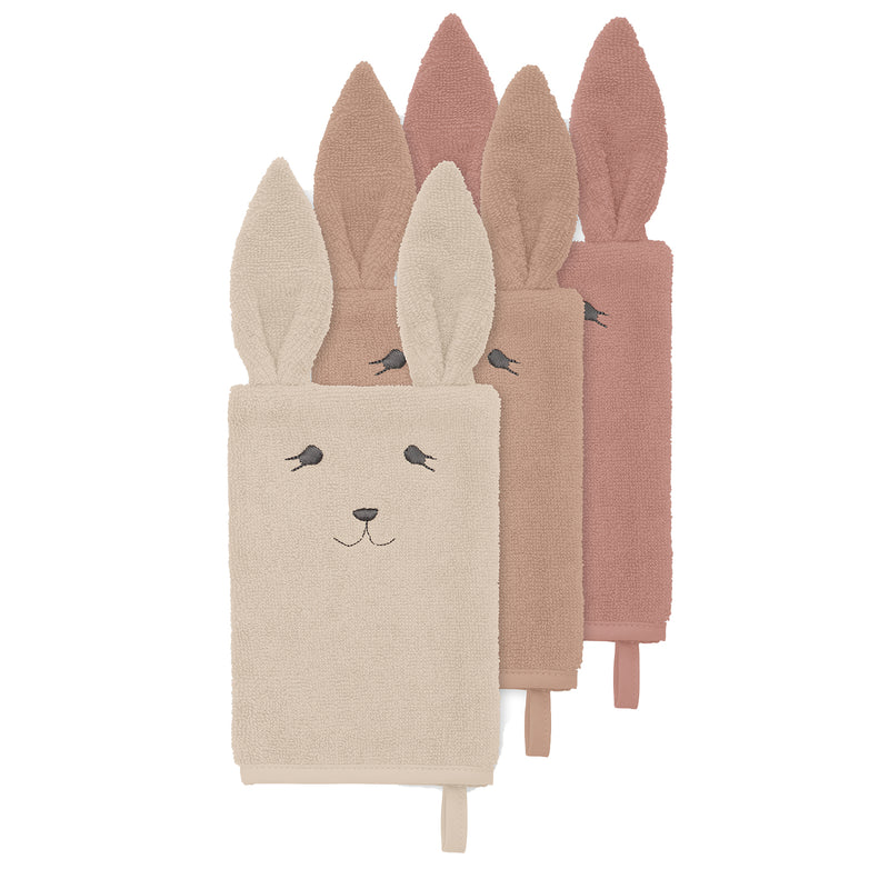 Konges Slojd 3-Pack Animal Washcloth - Rose Bunny