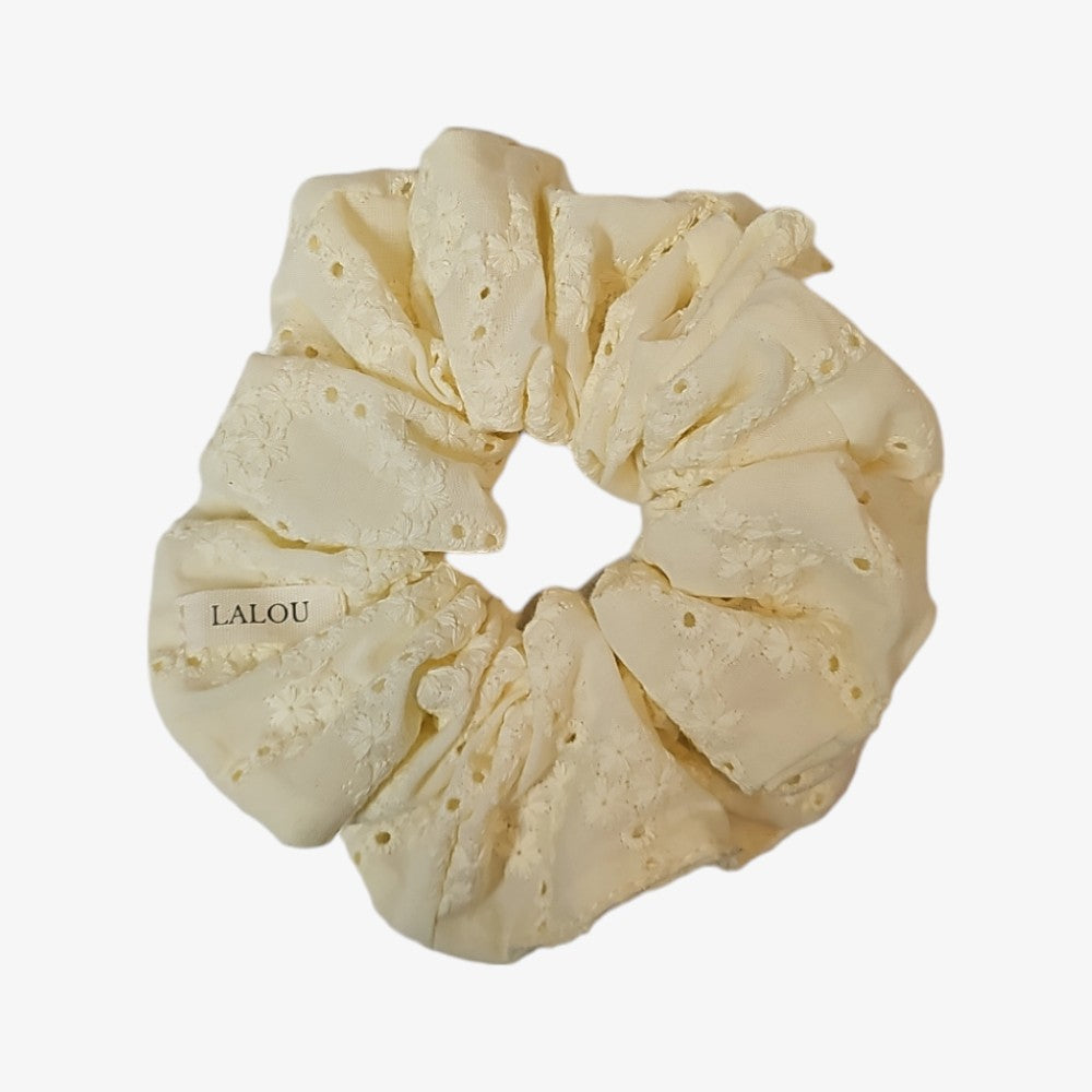 Lalou Embroidered Scrunchie - Ivory