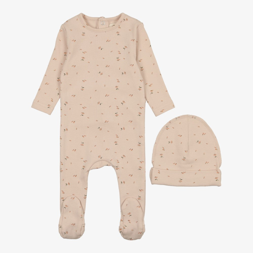 Mema Knits Floral Footie and Beanie - Pink