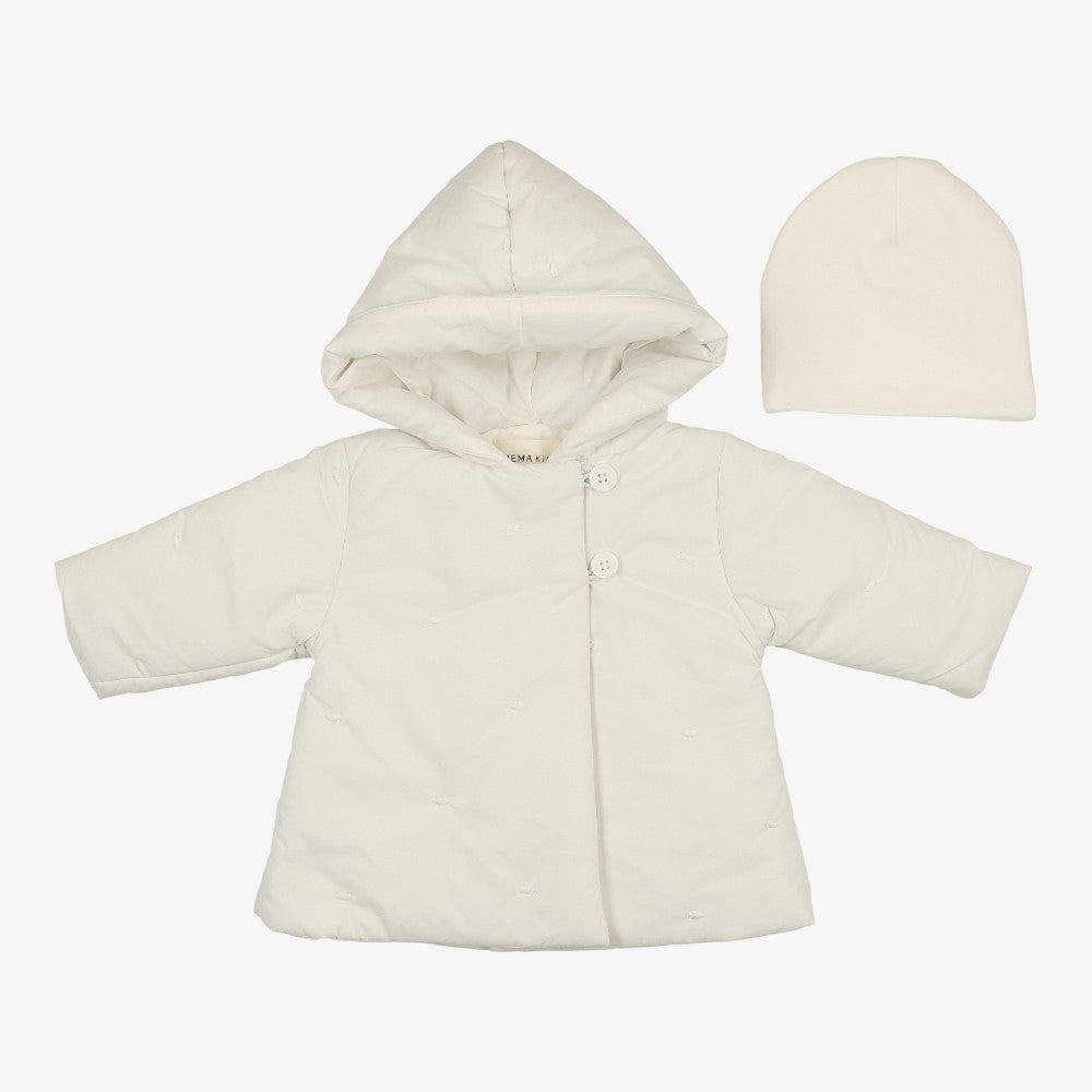 Mema Knits Embroidered Jacket And Beanie - Winter White