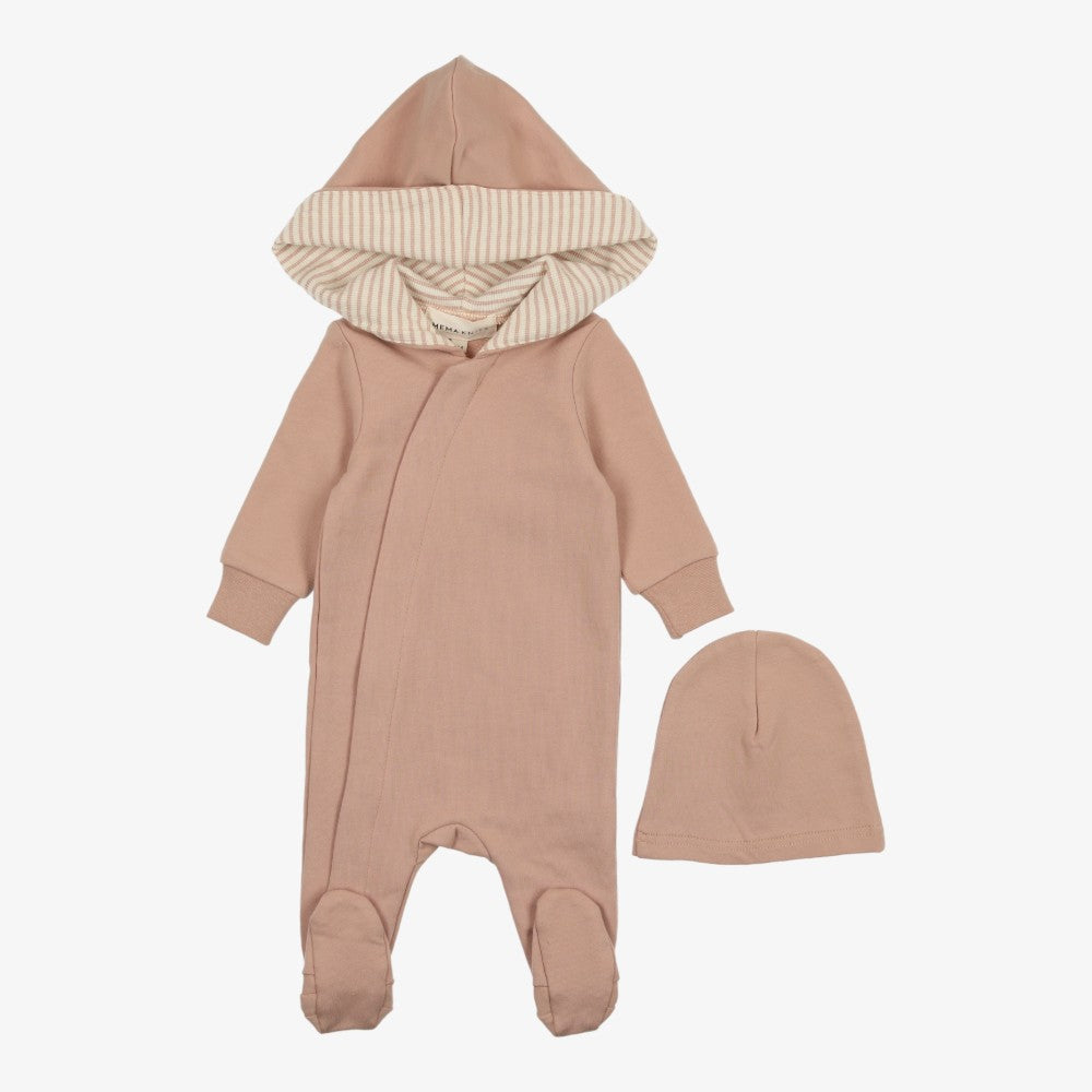 Mema Knits Hooded Footie And Beanie - Pink