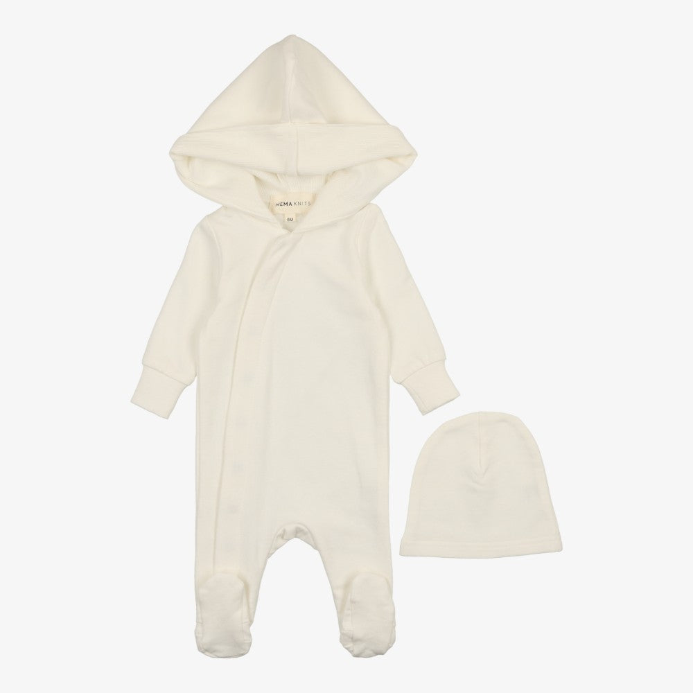Mema Knits Hooded Footie And Beanie - Winter White