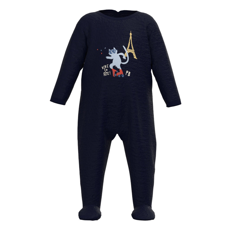 Petit Bateau Footie With Graphic - Navy
