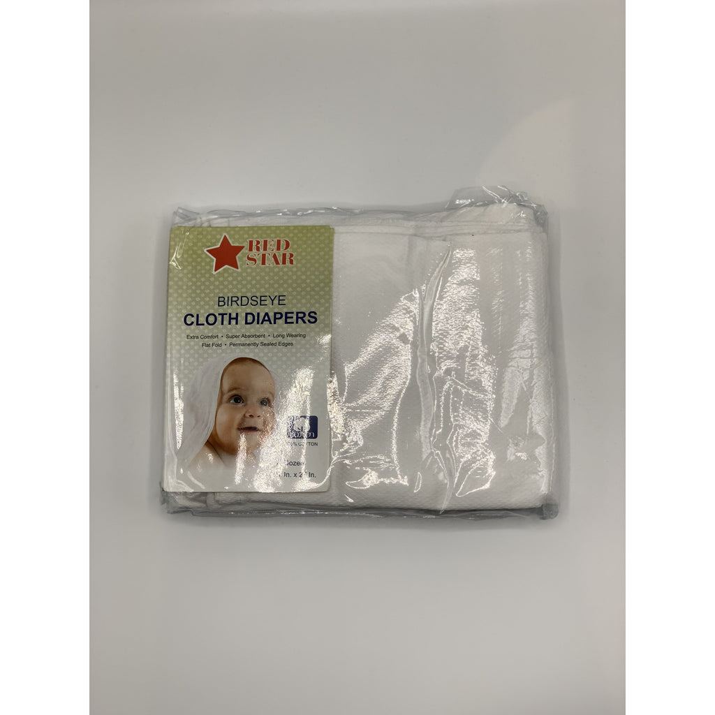 Red Star Birdseye Cloth Diapers 6 Count - White
