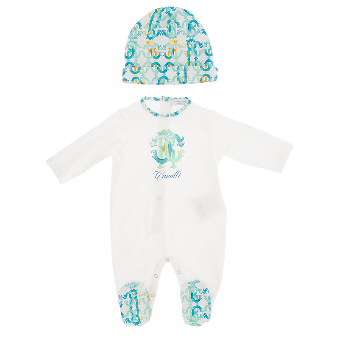 Monogram Footie And Hat - White/green