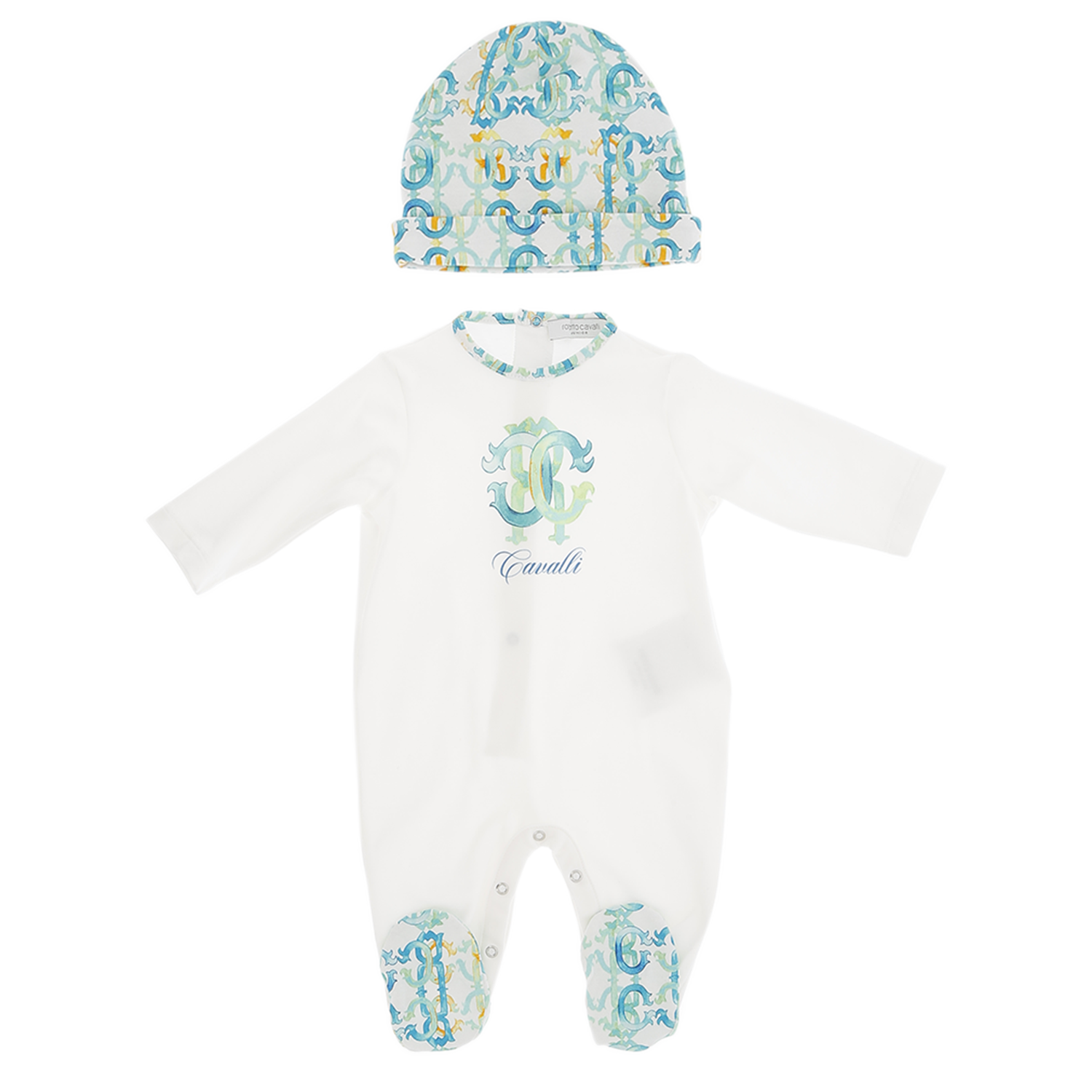 Monogram Footie And Hat - White/green