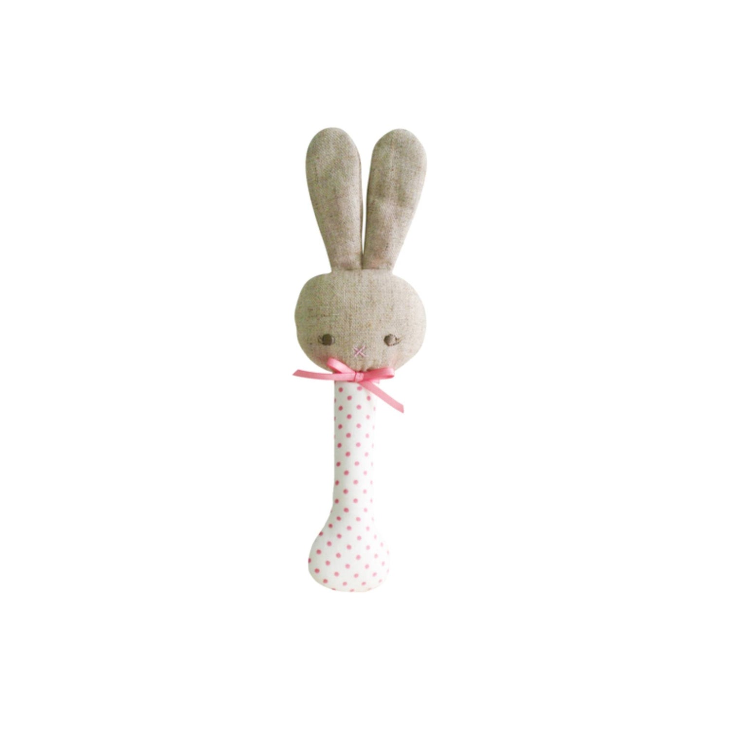 Baby Bunny Stick Rattler - Ivory &amp; Pink