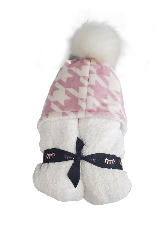 Winx And Blinx Pompom Hooded Towel - Houndstooth Mauve