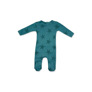 Cotton Pompom  Star Lines Footie - Teal Green