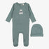 Lilette Embroidered Footie And Hat - Blue Bear