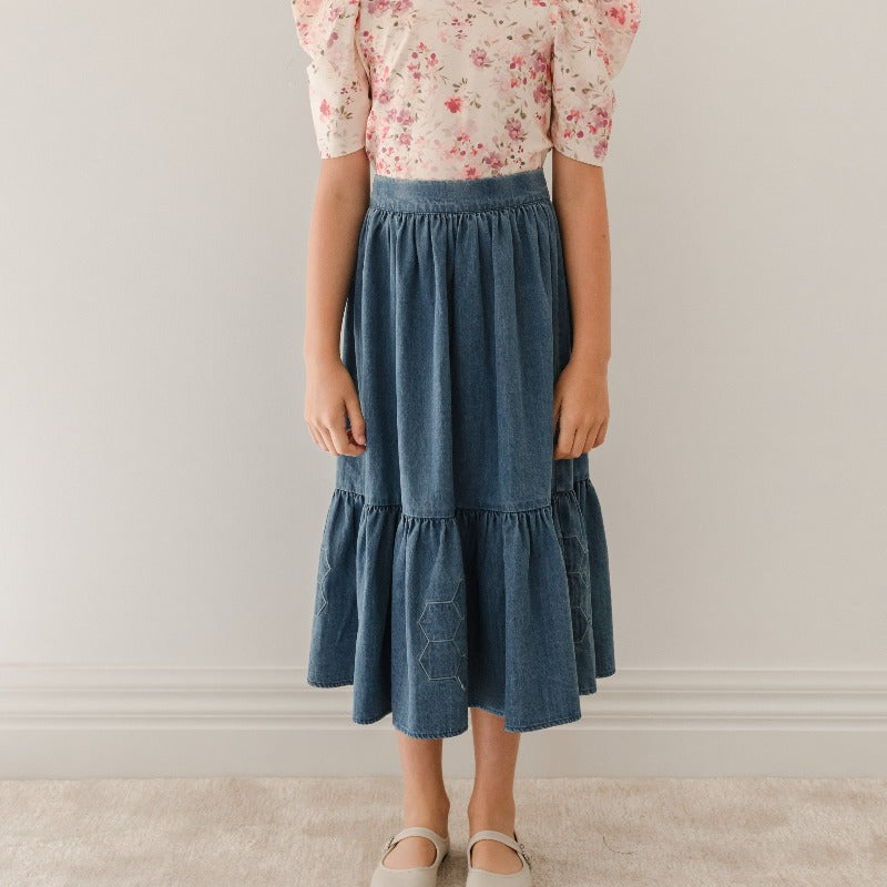 Petite Amalie Patchwork Skirt - Dark Cahmbray