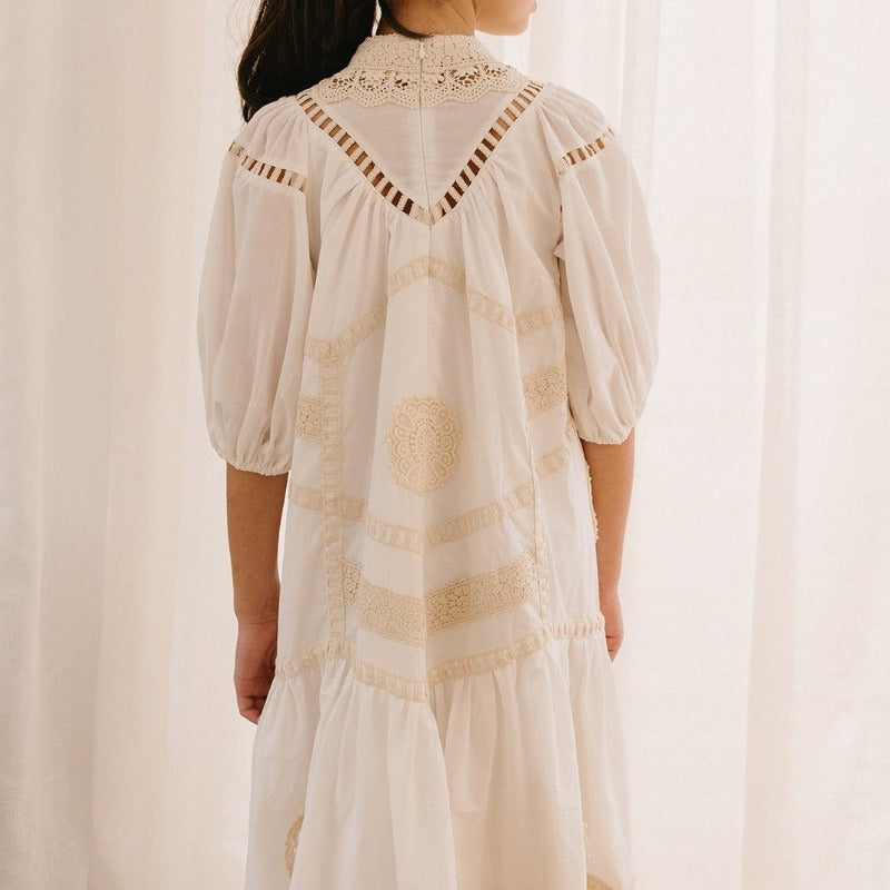 Petite Amalie Doily Smock Dress - White-natural