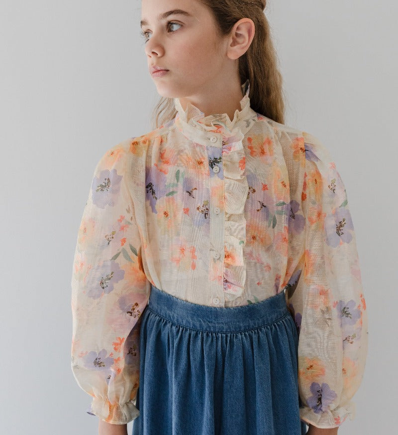 Linen Blouse And Skirt - Watercolor