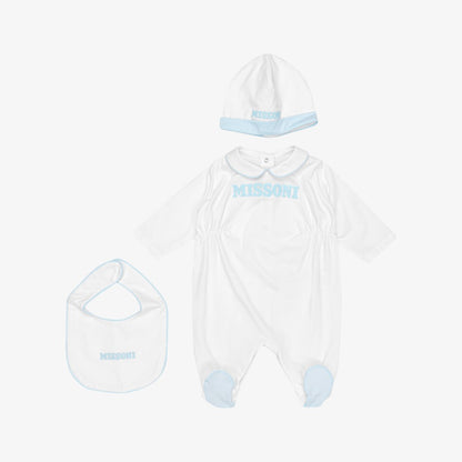 Missoni Logo Footie With Hat And Bib Set - Blue