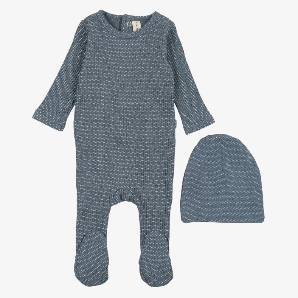 Lilette Dotted Rib Footie And Hat - Blue