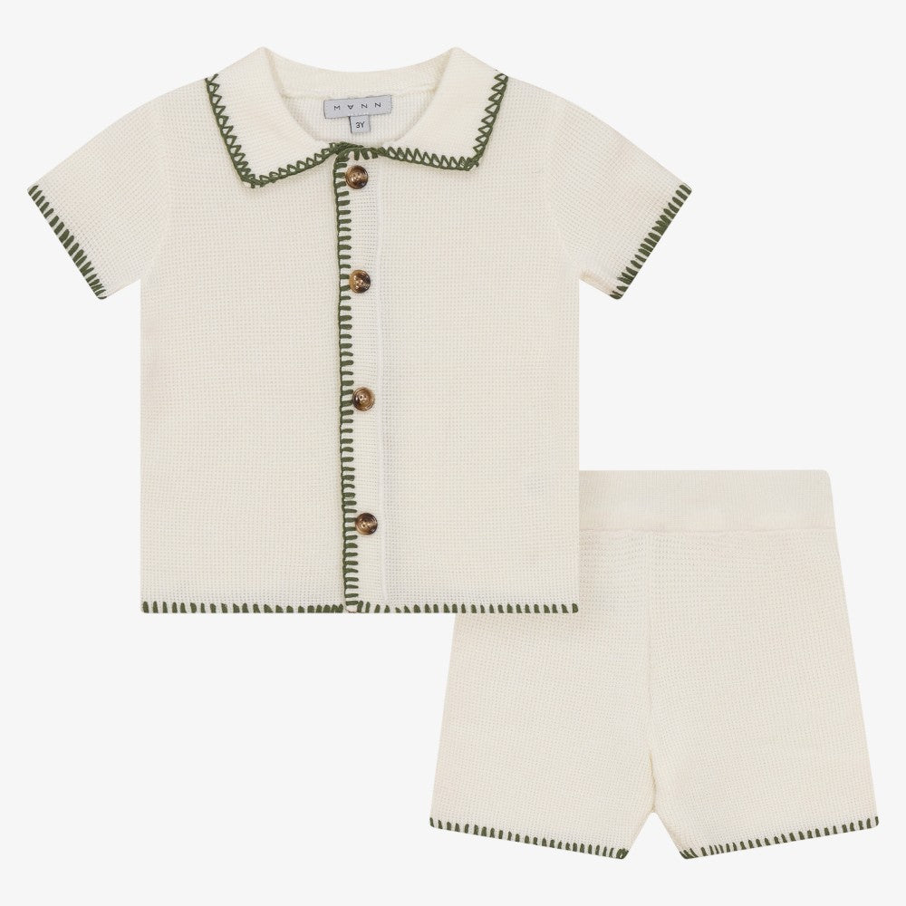 Mann Embroidered Stitch Top And Shorts - White-moss