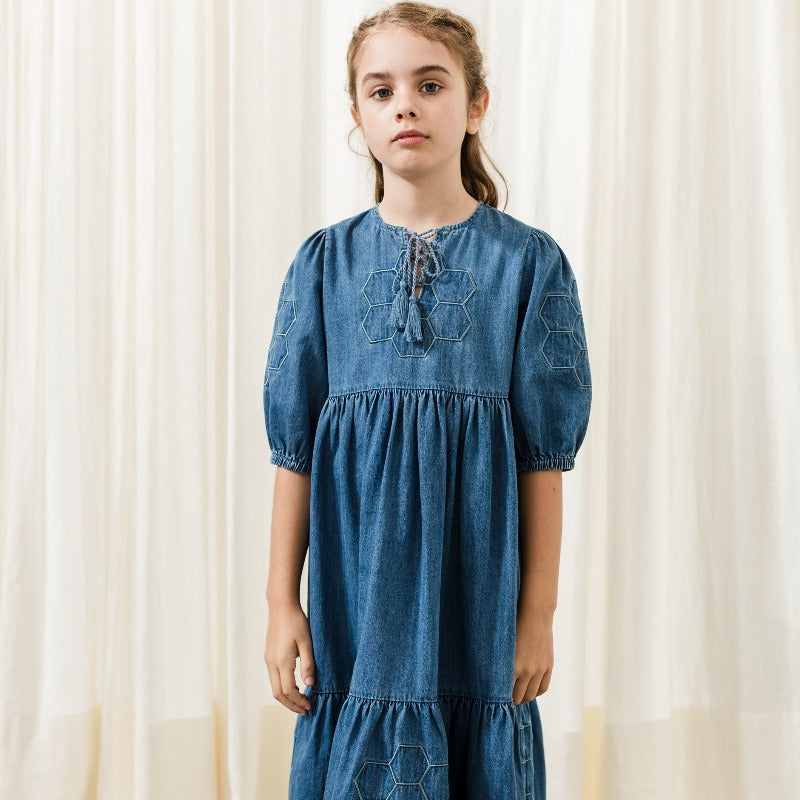 Petite Amalie Patchwork Dress - Dark Cahmbray
